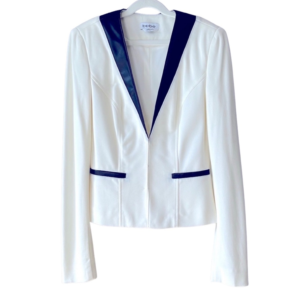 NWOT Bebe Kristie Ponte Jacket White Black Trim Size 0